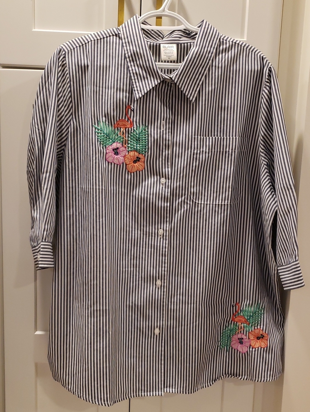 Blair Black & White Striped Embroidered Shirt Dress Size Xl